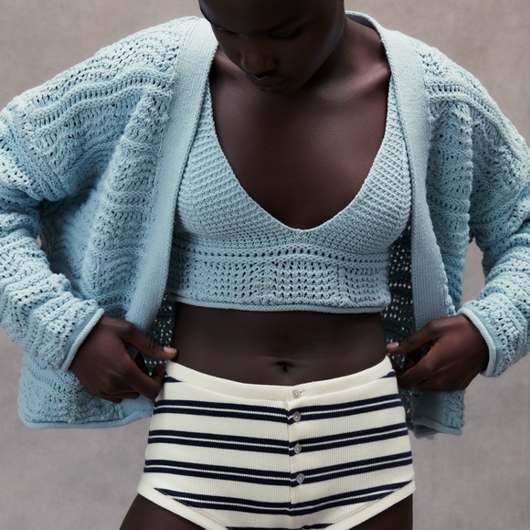 NWT ZARA 2 PCs Knit Jacket + Cropped Top Blue M - Picture 10 of 10